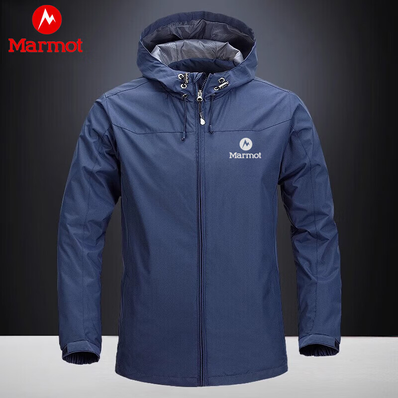 土拨鼠（Marmot）AROT男士冲锋衣登山防风防水夹克春秋冬季运动休闲连帽外套 深蓝色 M