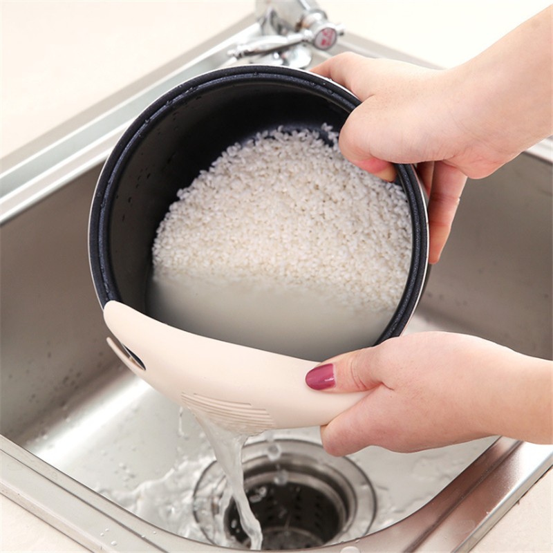 倩挥淘米勺 淘米器 洗米筛 家用多功能洗米小工具淘米挡米粒沥水器 米色【2个装】