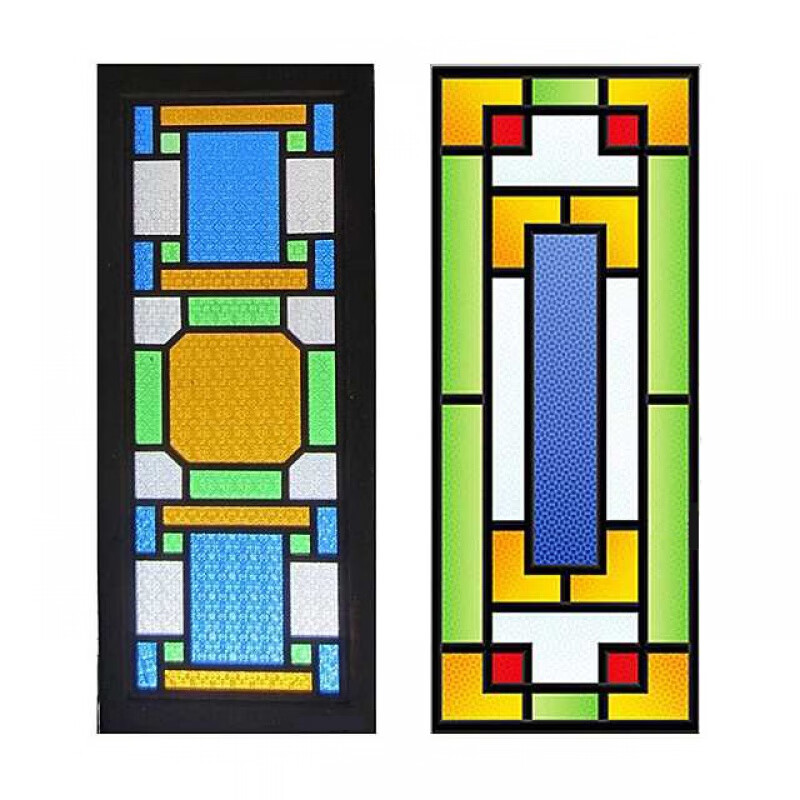 渺帆满洲屏风广式仿古西关满洲窗实木海棠彩色玻璃压花艺术琉璃岭南i