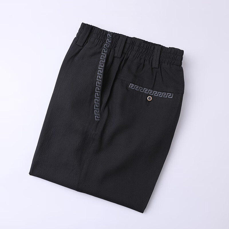 中式休闲男裤 松紧腰休闲宽松版中式唐装裤 黑色 44号穿2尺3左右腰围