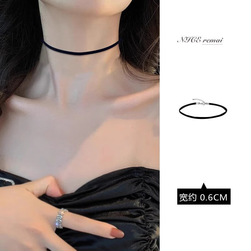 依莲妃【NICE】极简复古黑色丝绒颈带项圈颈链朋克项链 0.6cm丝绒锁骨链黑色