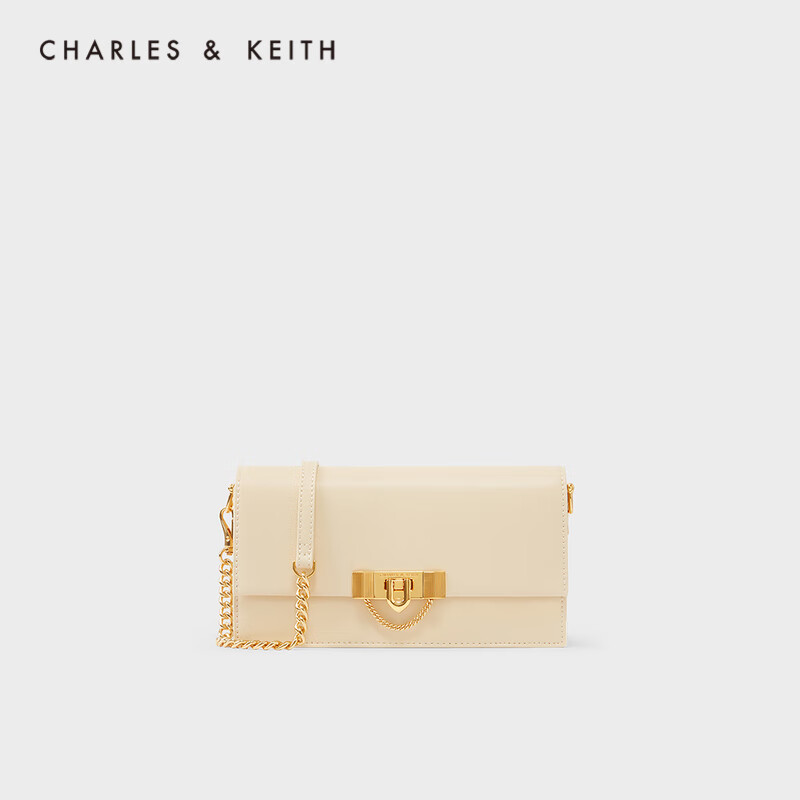CHARLES&KEITH23早春新品CK6-10701189女士金属扣链饰斜挎手拿钱包 Beige米色 XS