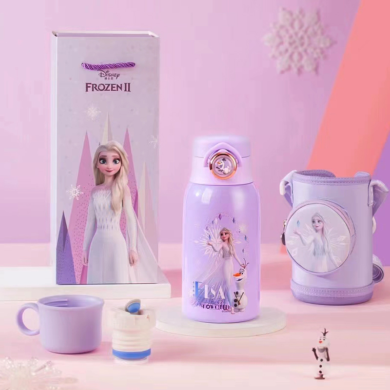 disney迪士尼316不锈钢保温杯学生双盖大肚杯带杯套冰雪奇缘艾莎大