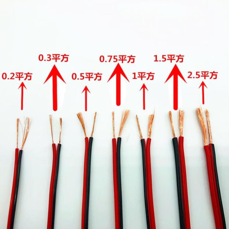 兩芯細軟電線銅線0.30.50.75 1平方線路集線耐高溫雙色紅黑并線平行線電源線音響喇叭線 1平方（100米）