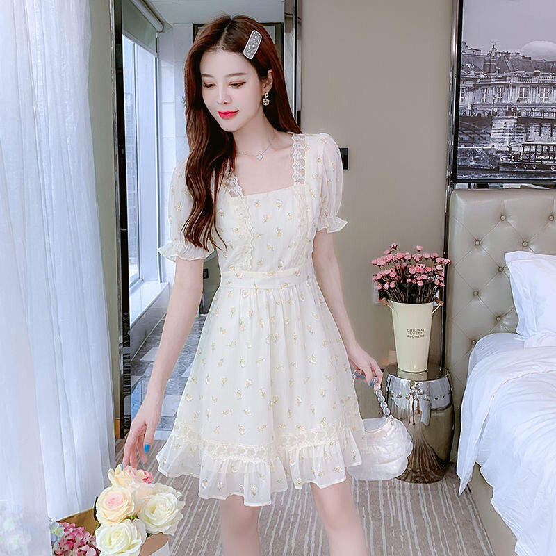 礼服夏季纯色雪纺连衣裙女夏装2022年新款夏天小个子法式初恋甜美裙子