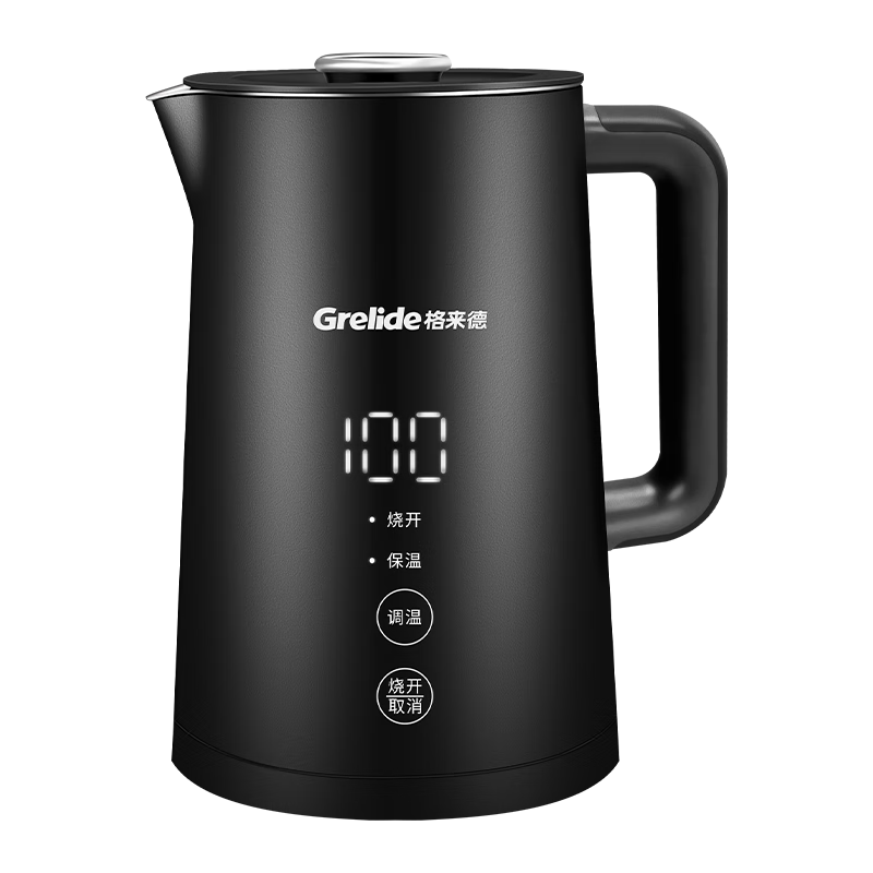 格来德 （Grelide）烧水壶保温316L不锈钢电热水壶恒温电水壶家用大容量热水壶多段调温煲水壶煮水壶LED大屏数显 1.7L D2217E黑-316不锈钢-4段温度