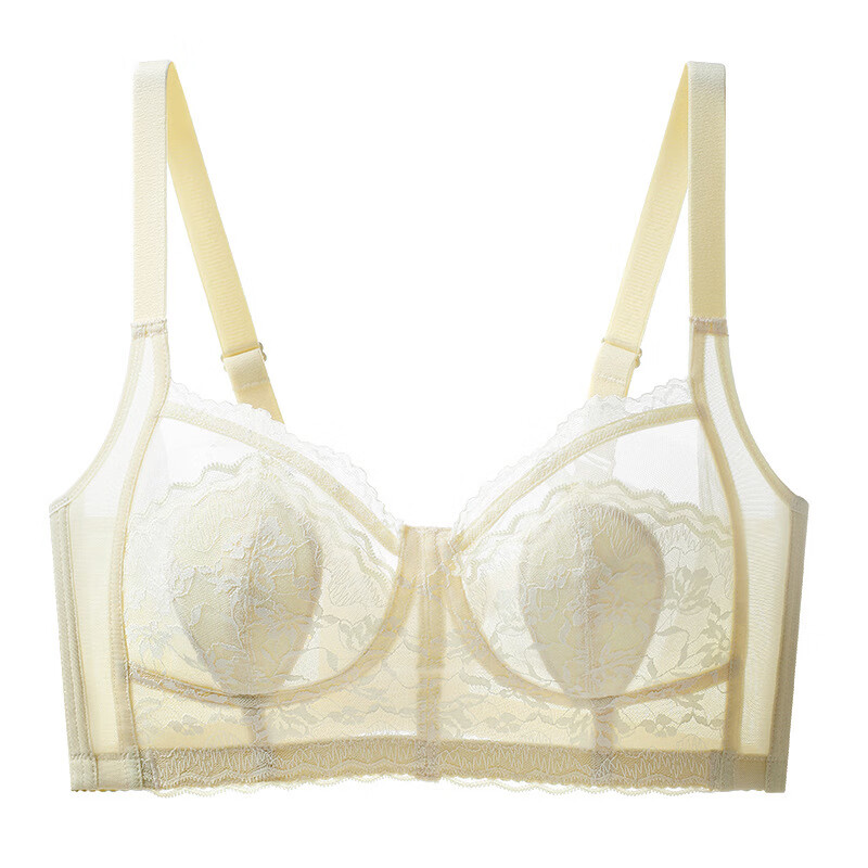 夏季超薄内衣兔耳杯女大胸显小防下垂收副乳无钢圈调整型文胸罩 香槟