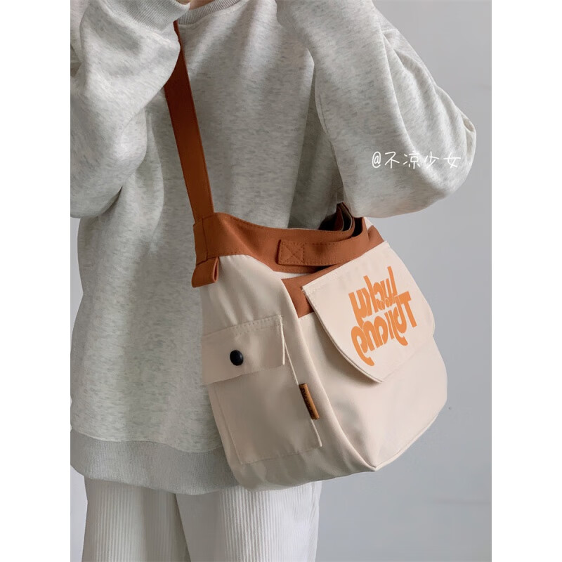 卡贝伯爵 少女大容量通勤包日系ins学生上课斜挎包撞色百搭小众帆布包