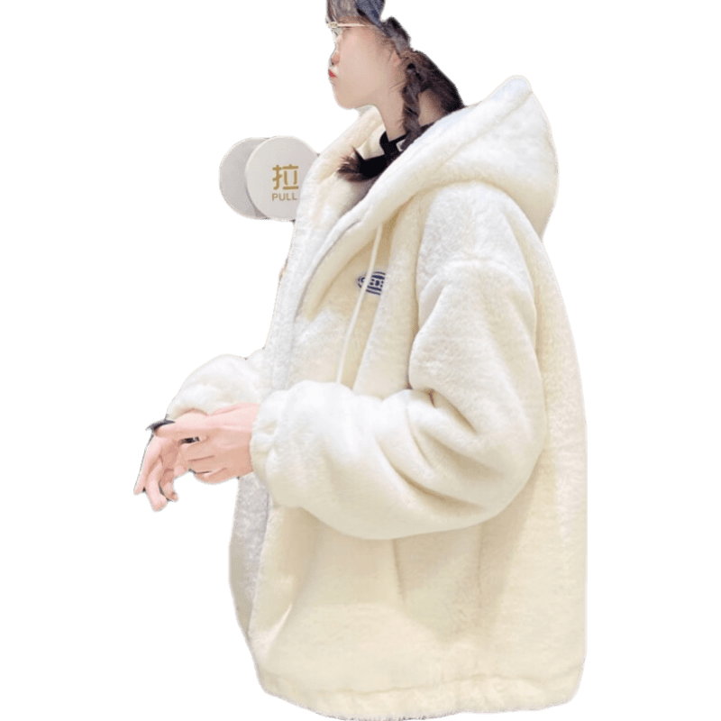 蘇彩尼羊羔毛外套女2024年秋冬季新款寬松毛絨絨上衣加厚保暖羊羔絨外套 米白色 S