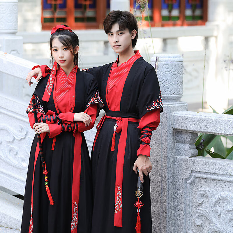 汉服男女绣花交领半臂武侠风 情侣装 cp大码团服 学生汉服古装 红交领