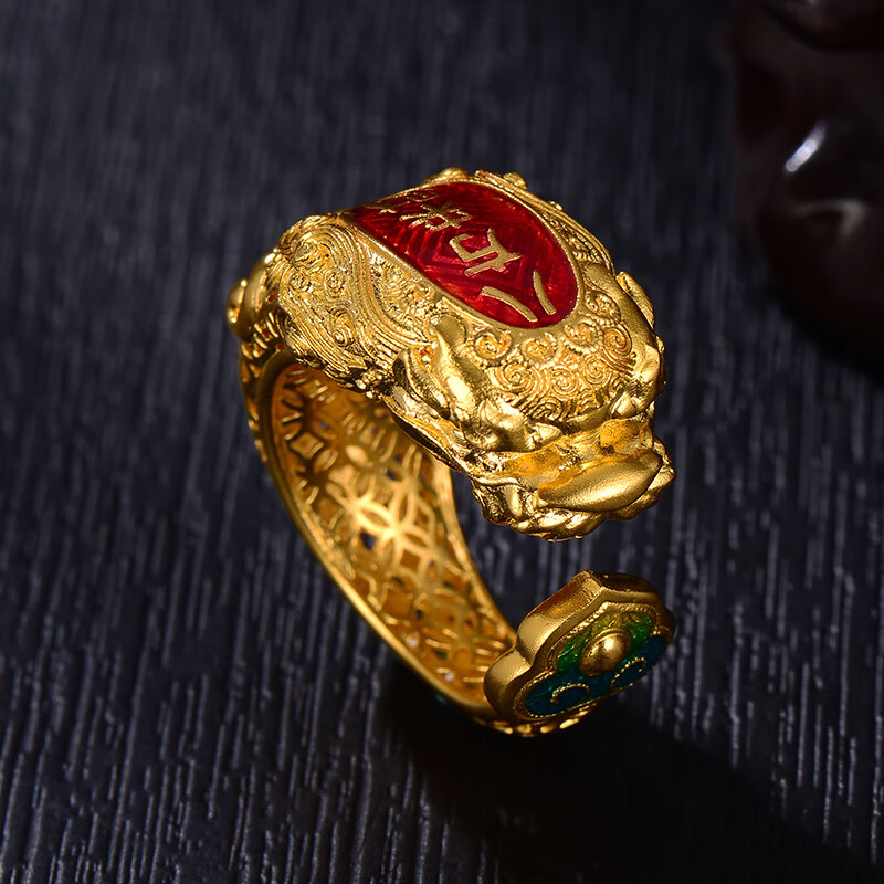 小腰金 日进斗金黄金金蟾戒指男士足金八方来财古法金指环999足金食指