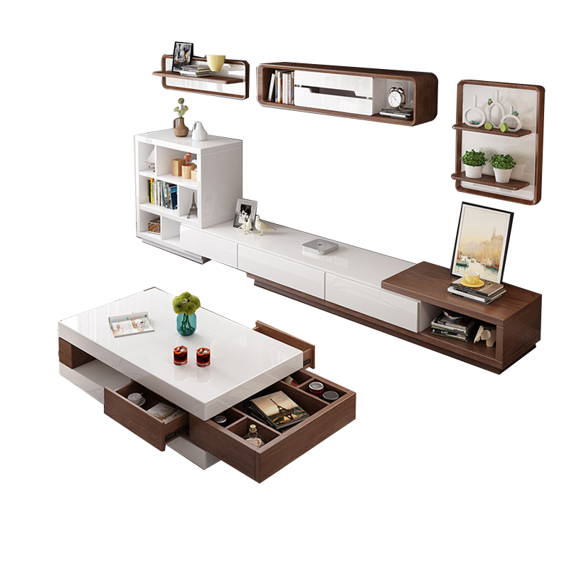 梵萨帝 茶几电视柜组合套装烤漆可伸缩 胡桃色 茶几