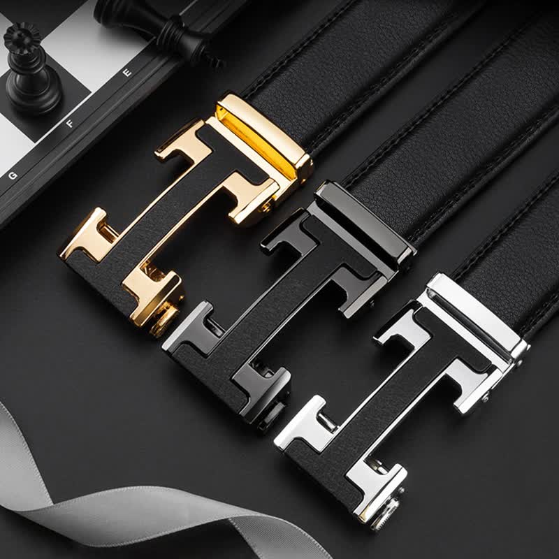 POACY男士皮带 豹子真牛皮腰带男 时尚商务情人节 情人节裤带男款 百搭 H枪色扣 115cm 【33-35裤码】