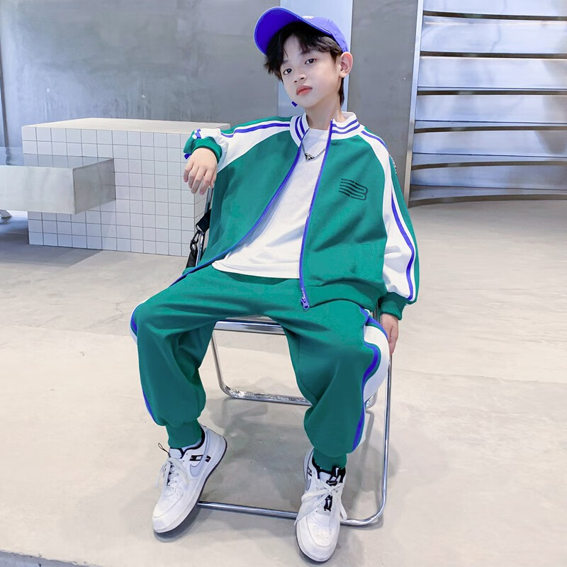 萱莉莉  男童秋装套装2022年新款网红炸街学生舒适开衫上衣12岁小男孩