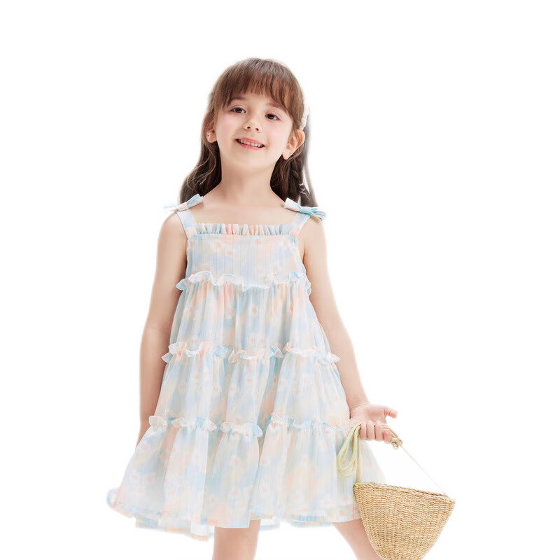 巴拉巴拉女童連衣裙2024夏季兒童裙子雪紡吊帶蛋糕裙寶寶童裝208224111015