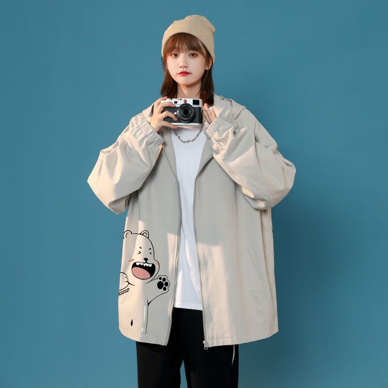 hiwish外套女学生 韩版宽松 慵懒风小个子小熊印花女生春秋款ins潮流