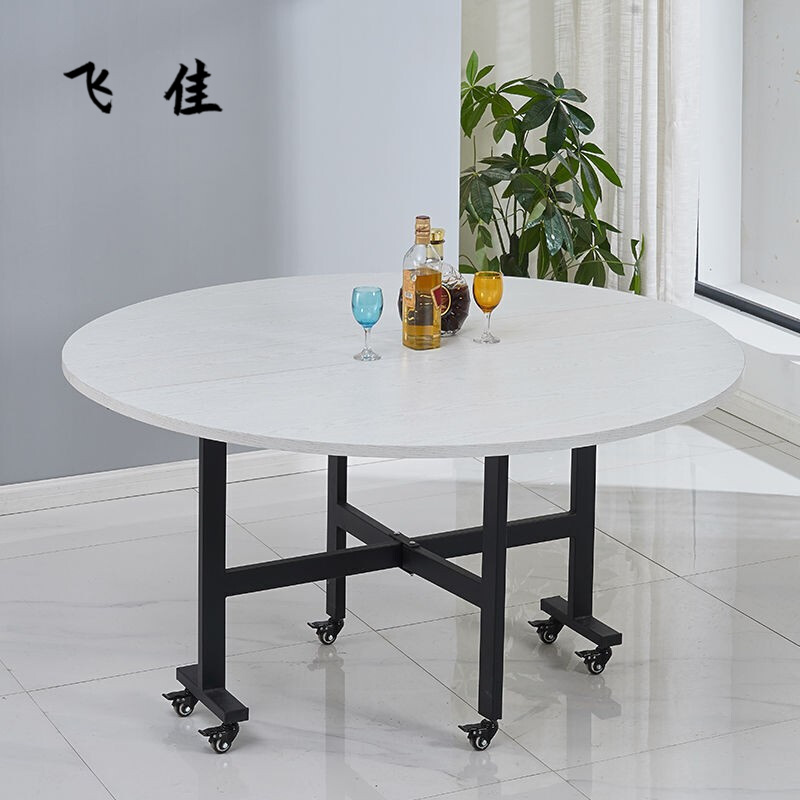 实木创意客厅小户型圆形桌面带转盘多功能不锈钢可移动饭桌台万向轮