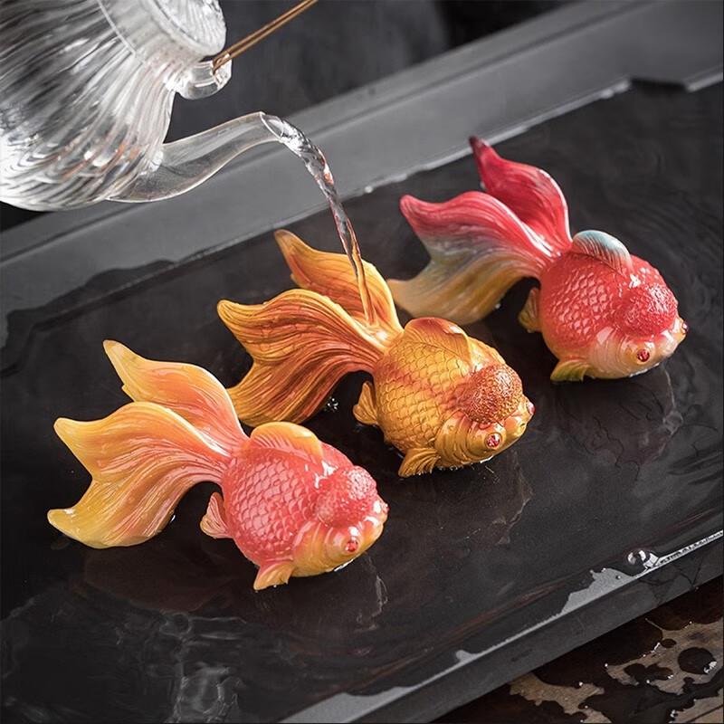 摆件招财鸿运当头锦鲤鱼可养茶玩茶桌摆设装饰 鸿运当头(红鲤鱼)1个