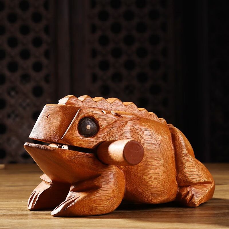 雅空居蛙发声实木木蛤蟆蟾蜍木鱼木雕刻摆件木蛙木工艺整木掏空 8号长