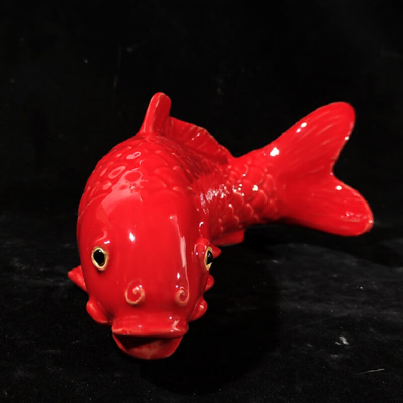 霜魄石湾陶瓷锦鲤摆件 陶瓷红色锦鲤鲤鱼摆件电视背景墙饰挂饰假山庭