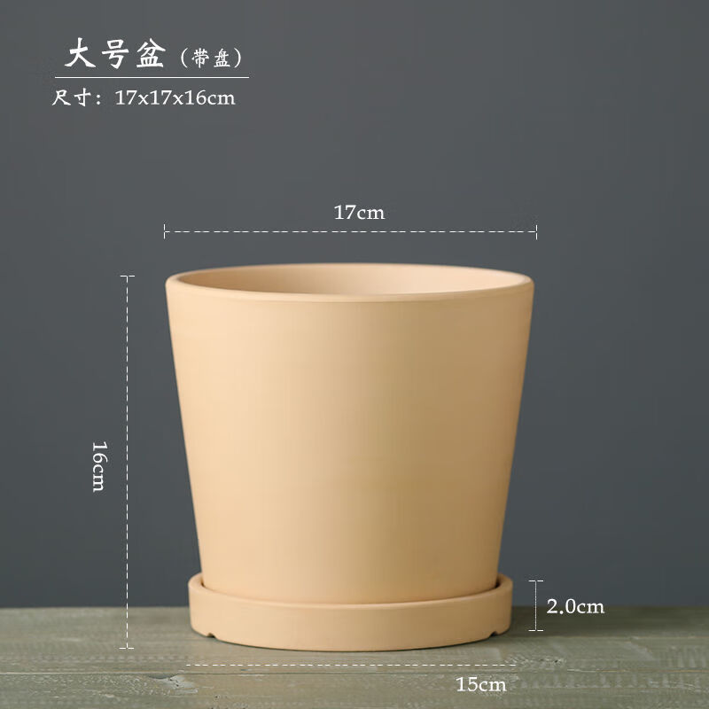 素?zé)ㄅ枧咛胀列鄙韼斜P(pán)透水鮮花盆栽綠植仙人掌泥瓦盆 素?zé)咝鄙泶筇?hào)17cm（帶托盤(pán)