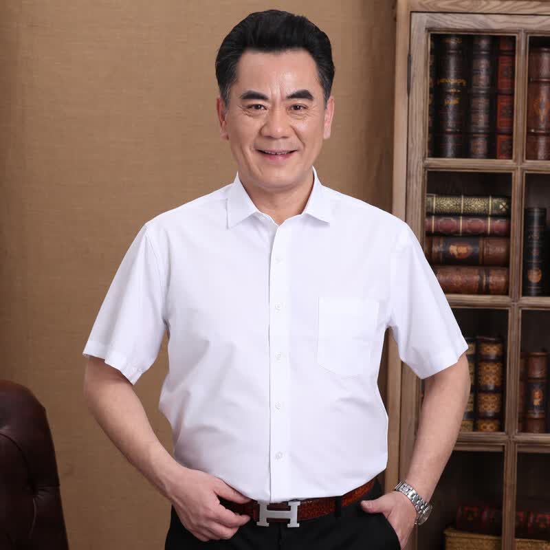 追玥梦领导干部服装衬衫短袖夏天薄款中老年男纯棉短袖衬衫宽松爸爸夏装 白色 TX103[纯棉款] 42/180高性价比高么？