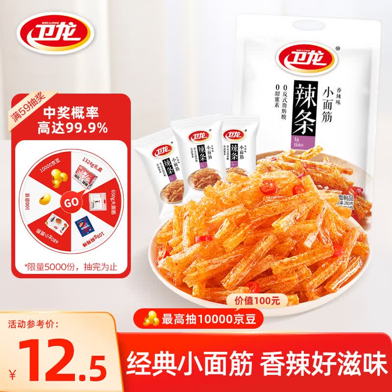 卫龙辣条休闲小零食香辣味小面筋280g/袋约13包怀旧童年豆干小吃属于什么档次？