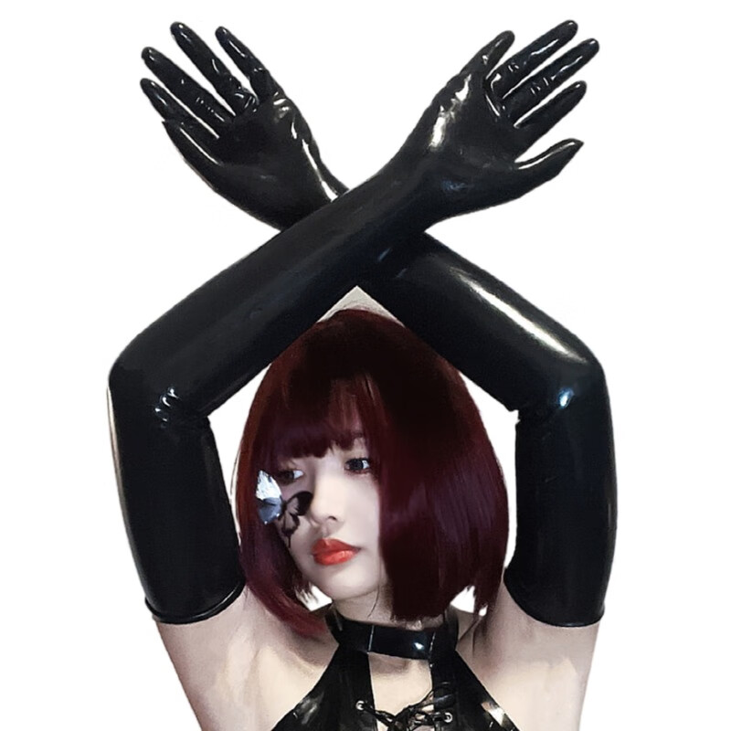 乳胶latex长手套一体成型cos超贴合kigurumi情趣男女 黑色 xs