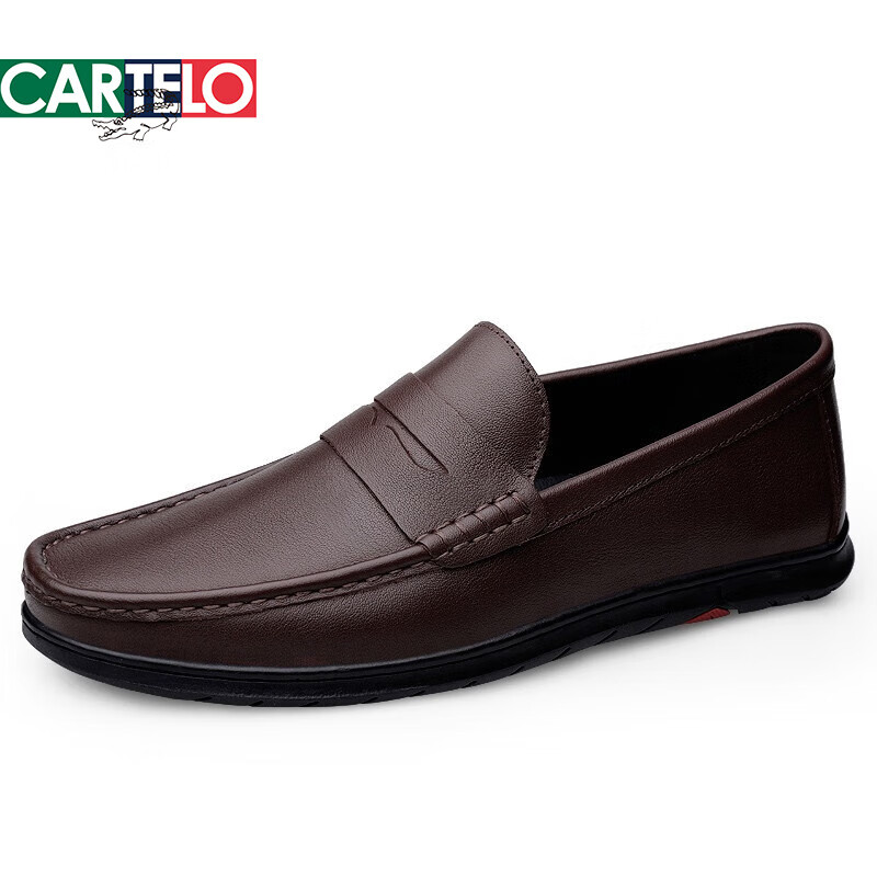 卡帝乐鳄鱼(CARTELO)潮牌夏季透气豆豆鞋男真皮英伦一脚蹬套脚乐福鞋驾车鞋软底休闲皮 黑色 41