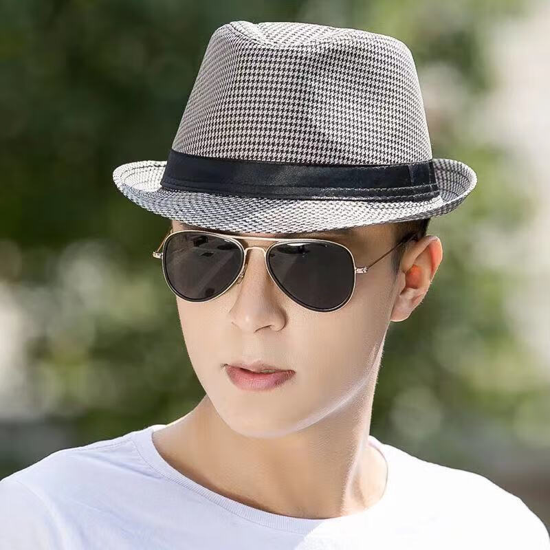 抖芊  礼帽男士夏天英伦爵士帽小礼帽遮阳帽子中年出游礼帽 黑白色 58