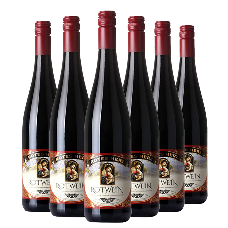 德国进口红酒 圣母之心 半甜红葡萄酒 750ml*6瓶 整箱装