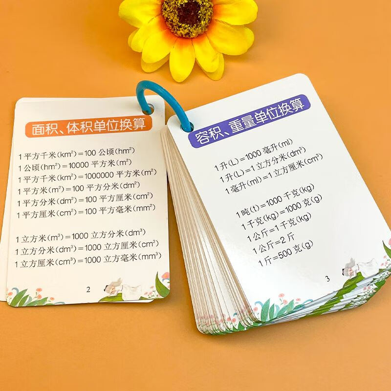 小学数学公式卡大全1-6年级小学生常用记忆手卡带环基础知识定律 小学