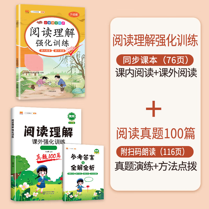 阅读理解专项训练书一年级二年级三四五六年级小学语文阅读理解强化训练题上册下册答题技巧每日一练课外阅读 【2本】阅读真题+同步阅读·下册 小学三年级