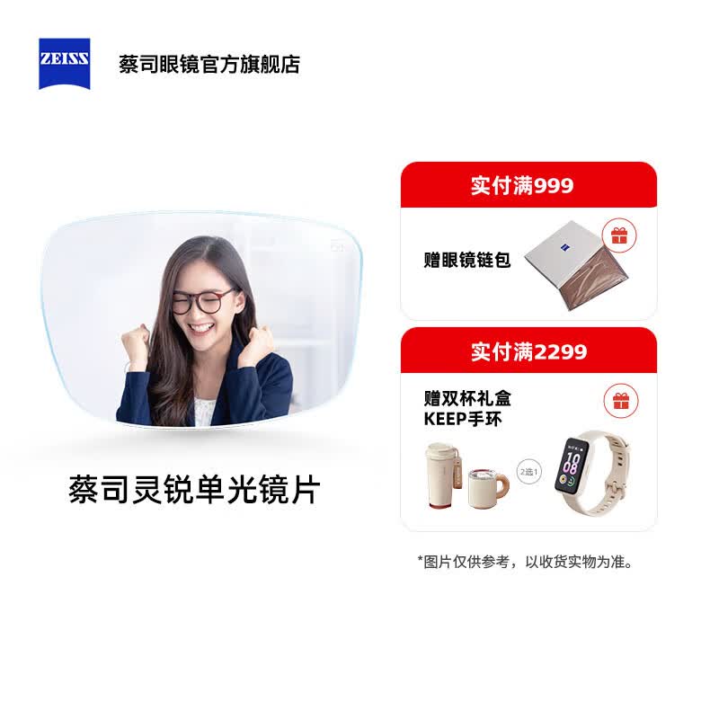 蔡司灵锐近视镜片非球面钻立方膜/焕色视界变色眼镜男女可配近视2片