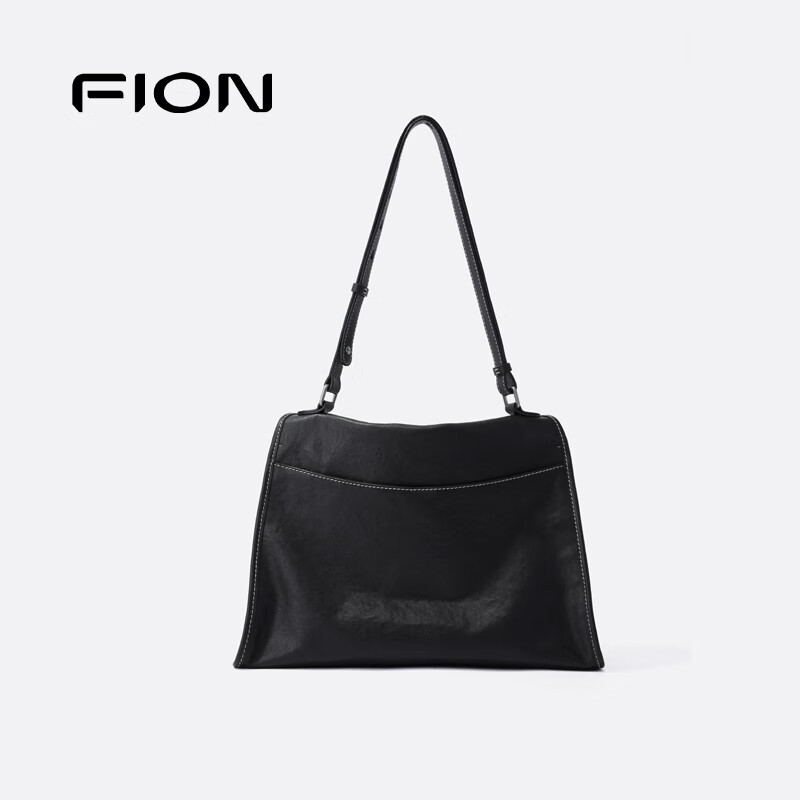 菲安妮（FION）包包女2025新款时尚百搭植糅软皮托特包斜挎包生日礼物 经典黑-中款