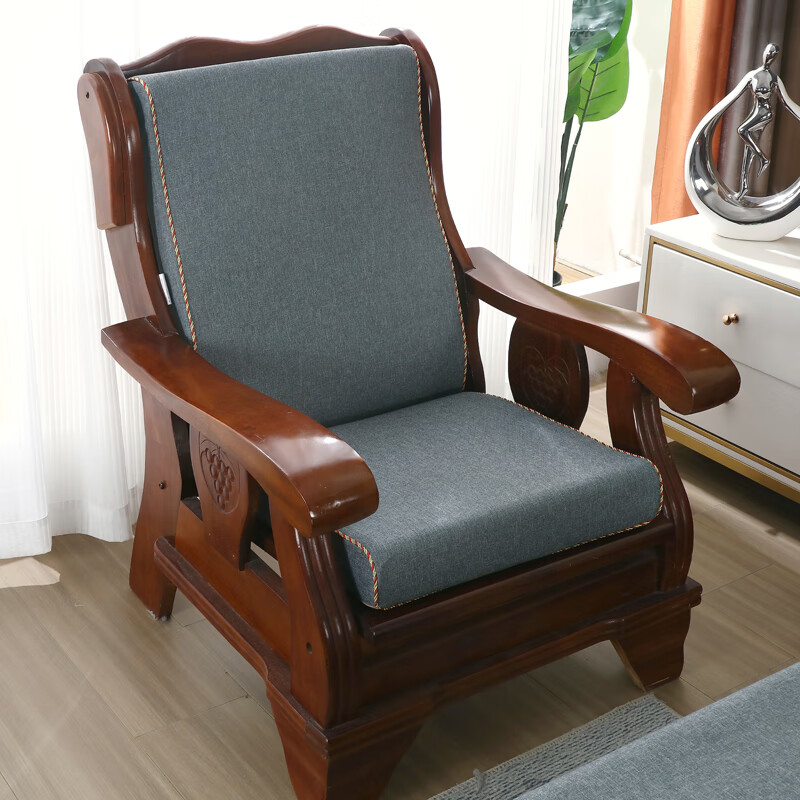 ran)老式沙发坐垫带靠背加厚硬海绵棉麻靠垫椅垫座垫实木红木垫子四季