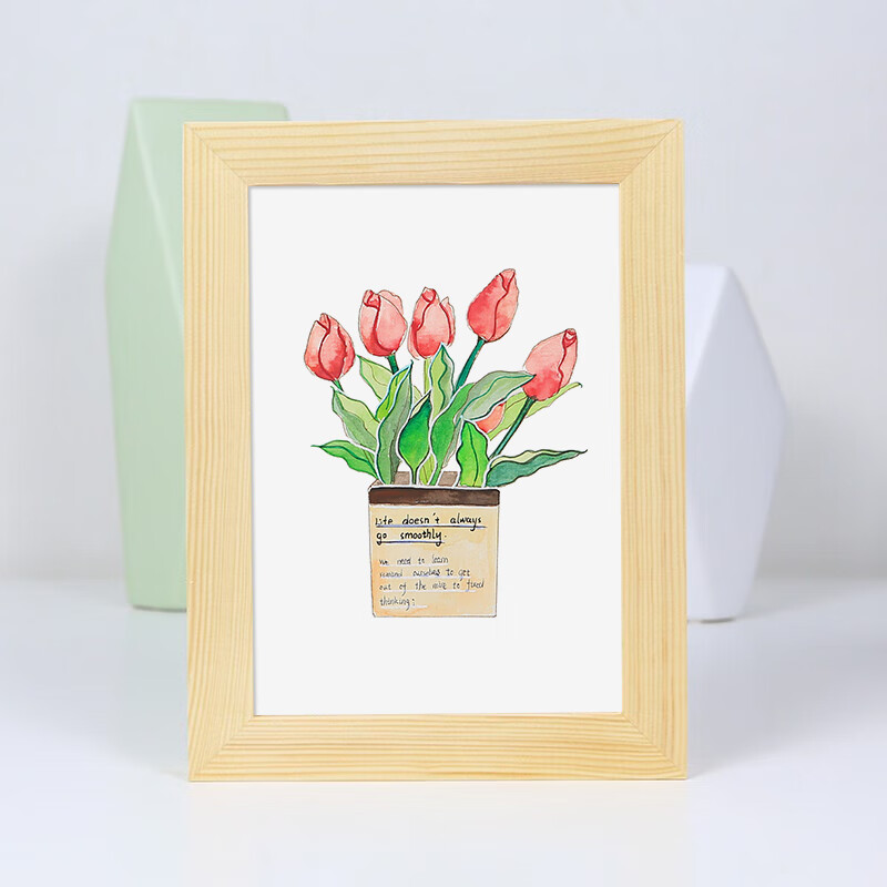 墙画框装裱框相片照片框木框像框定制洗照片 原木色 7寸摆台挂墙两用