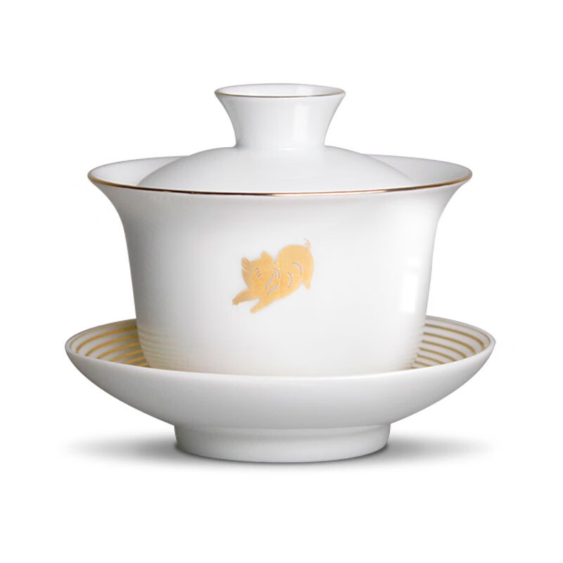 大益益工坊猪年生肖描金盖碗茶具 金猪报福150ml