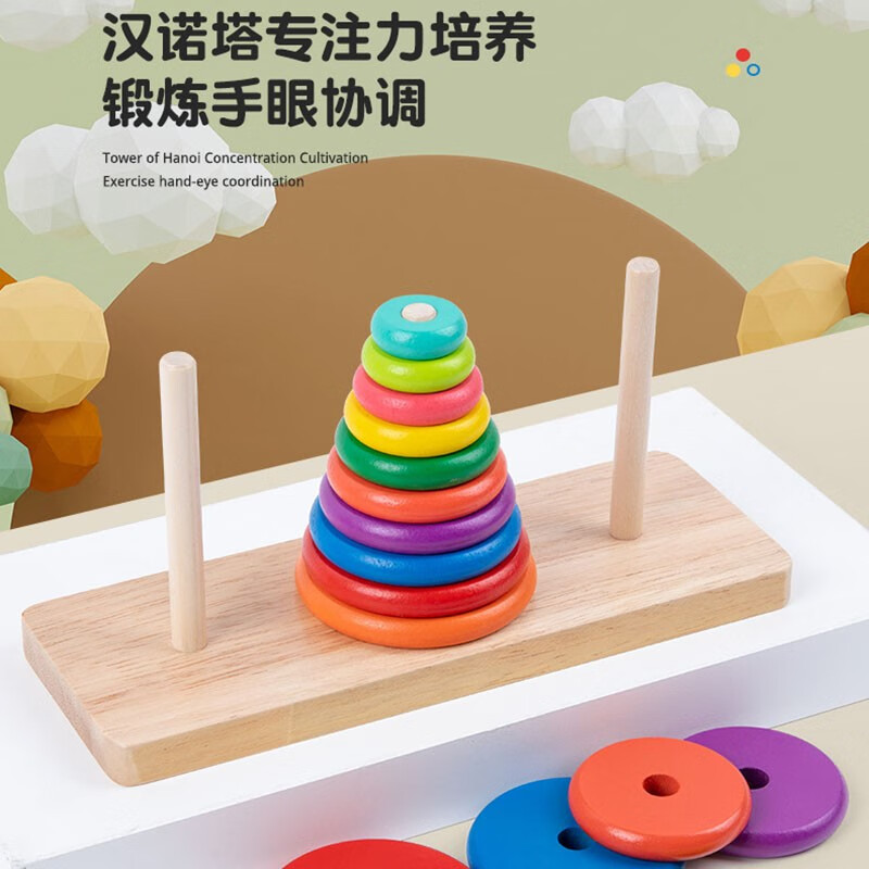 钒象智科儿童积木木制人物交通数字水果拼装宝宝拼图木头玩具女男孩早教 大号汉诺塔10层使用感如何?