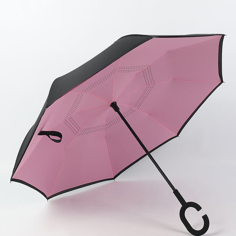 双层反向伞c型创意晴雨两用伞长柄直杆雨伞 粉色