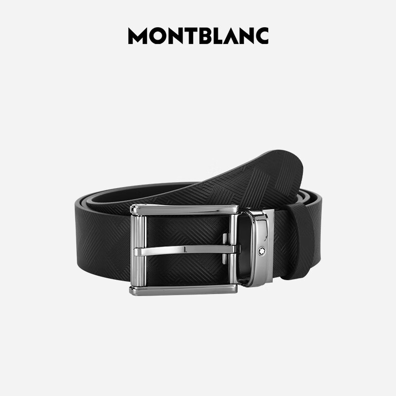 万宝龙MONTBLANC男士风尚3.0矩形针扣黑色皮带/腰带119x3.5cm 130586