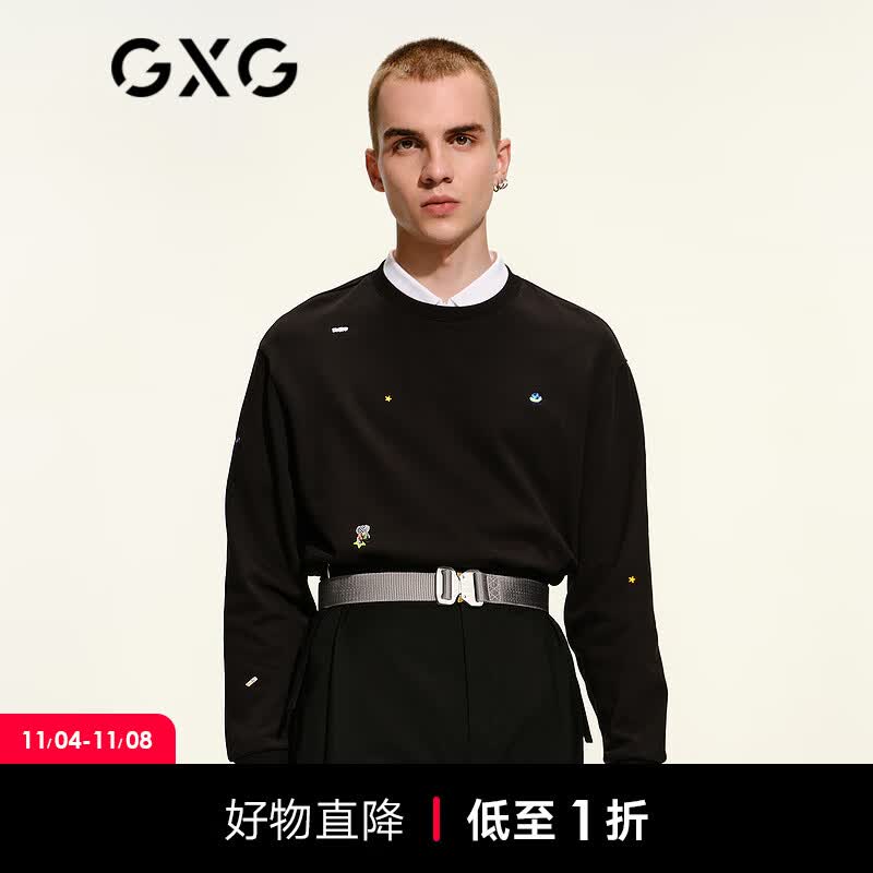 GXG男装生活系列2021年春季商场同款黑色圆领卫衣男卡通个性大廓易穿搭 黑色 165/S使用感如何?