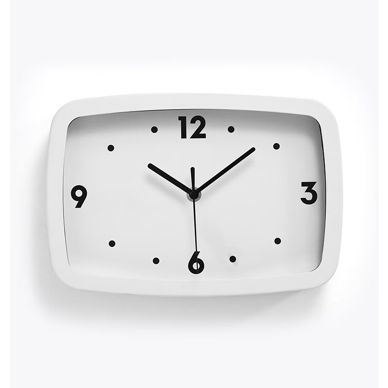 方形挂钟客厅家用时尚免打孔创意挂墙时钟表简约石英钟 白框白钟面-横