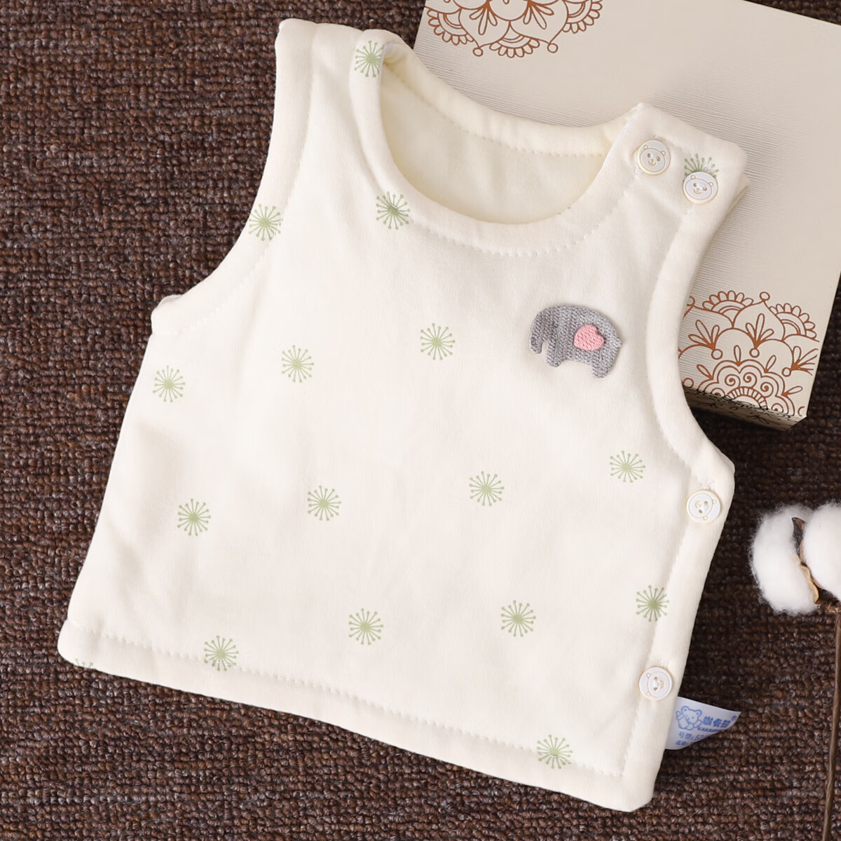 小三月新生婴儿外穿保暖马甲0-12个月儿童纯棉坎肩侧开无袖小背心棉马夹 60209蒲公英绿色 侧开 59码  建议7-11斤