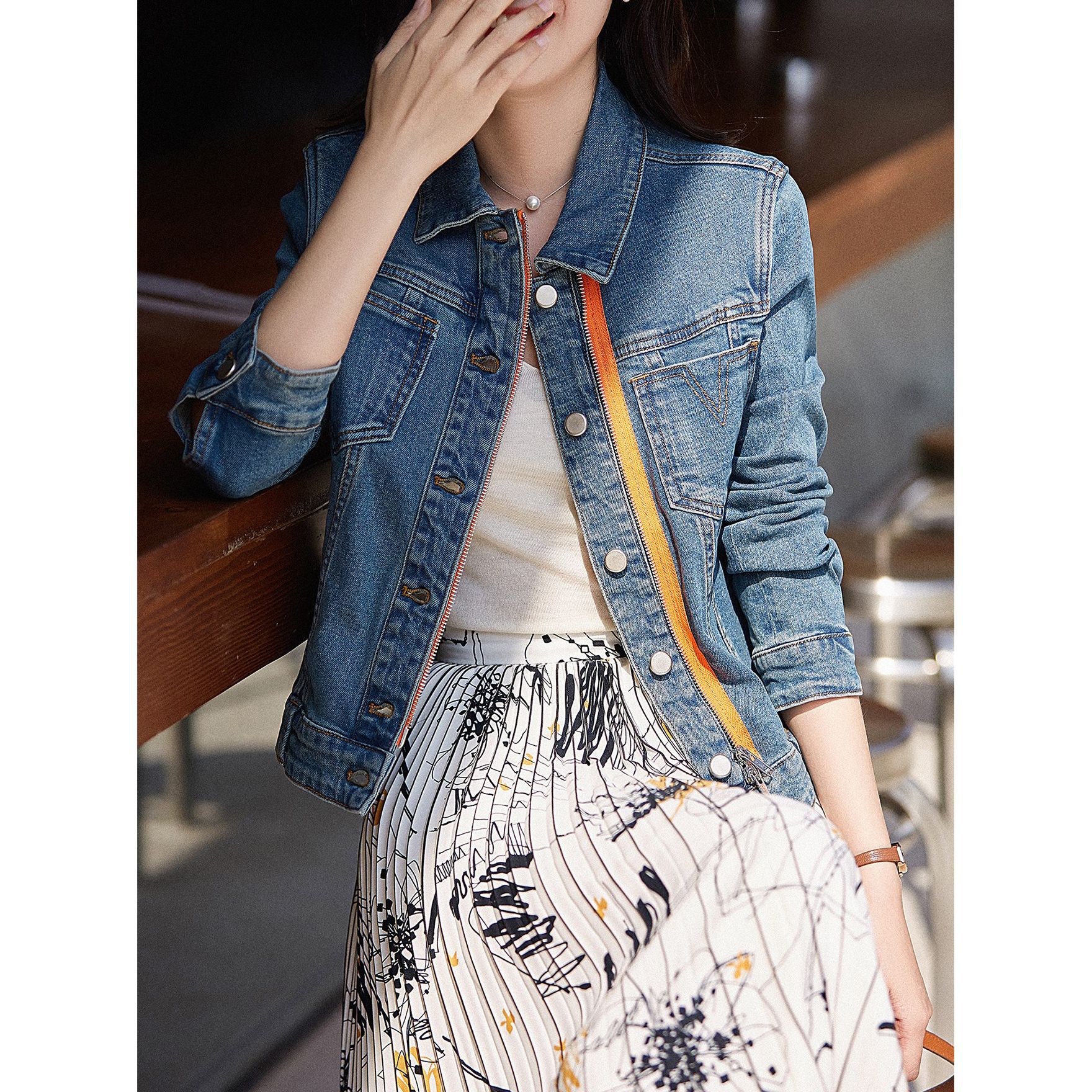 tvaj复古蓝春秋牛仔外套韩系女装 2024年春秋季新款宽松型短款牛仔衣