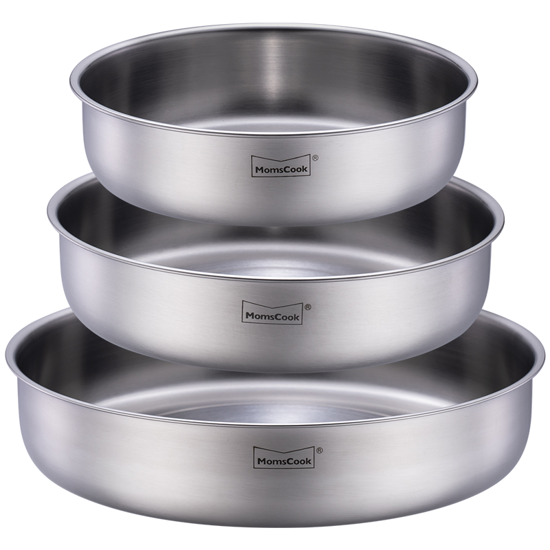 Momscook 不銹鋼菜盆 盤(pán)子 碟子 304材質(zhì) 大菜盤(pán) 三件套（ 內(nèi)徑22/24/26cm）