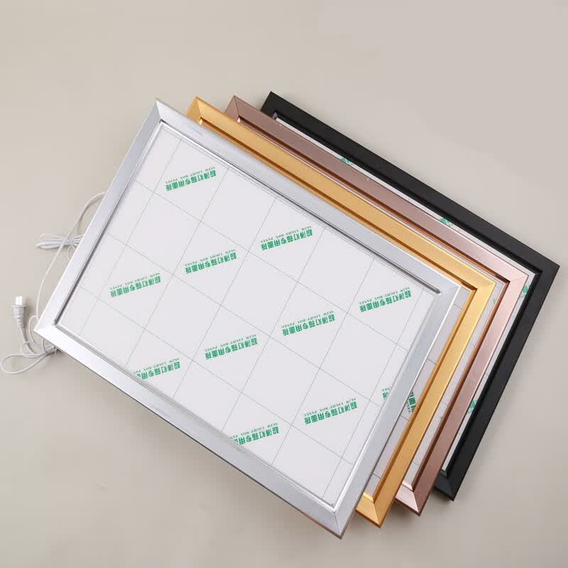 超薄灯箱 单面铝合金边框四边开启式发光广告牌挂墙式 银色 外框尺寸