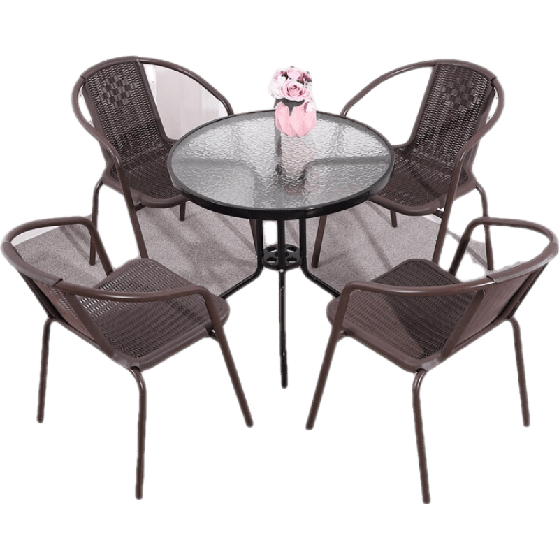 全品屋 阳台桌椅手工编织藤椅三件套户外桌椅套装家用休闲茶几铁艺靠椅腾椅靠背围椅餐椅小户型办公室藤编椅 80cm水纹玻璃圆桌+两椅