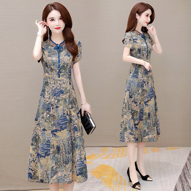 tyburn袖恩女装夏季清凉透气显瘦优雅高贵改良旗袍连衣裙l-5xltyburn