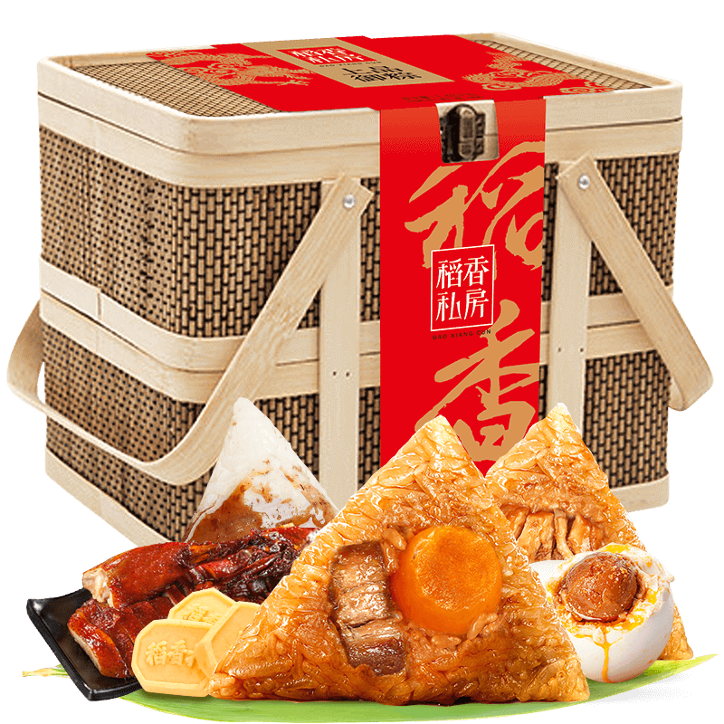 粽子 稻香私房 端午竹篮粽子礼盒 粽子大礼包 蛋黄鲜肉蜜枣豆沙上品御